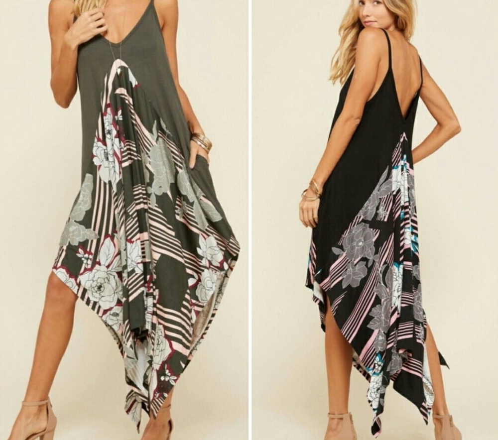 ☀️Sale~Giullia Floral/Stripe Asymmetrical Dress